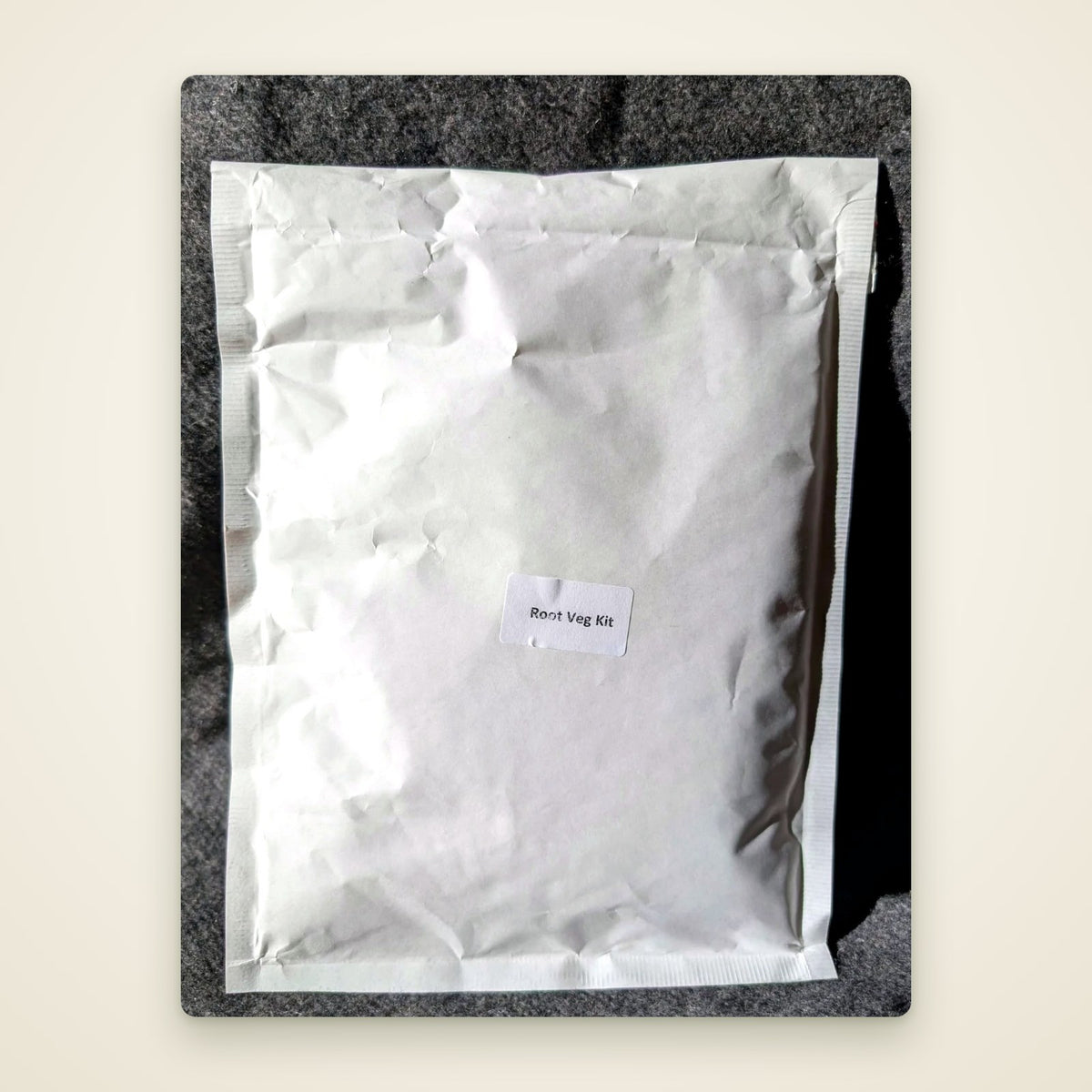 Root Veg Seed Kit, sealed padded envelope labelled with the kit name
